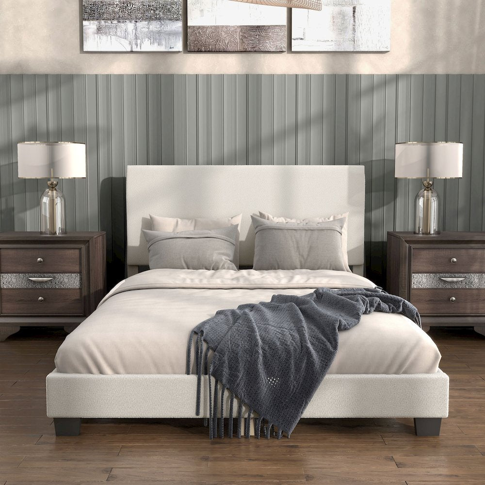 Furniture of America Lila Boucle Fabric Mattress Ready Queen Bed in White