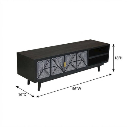 Black Art Deco TV Stand with 2 Doors and Engineered Wood Construction