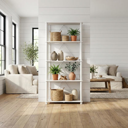 Wooden 5-Tier Bookcase with Open Shelves for Living Room and Office