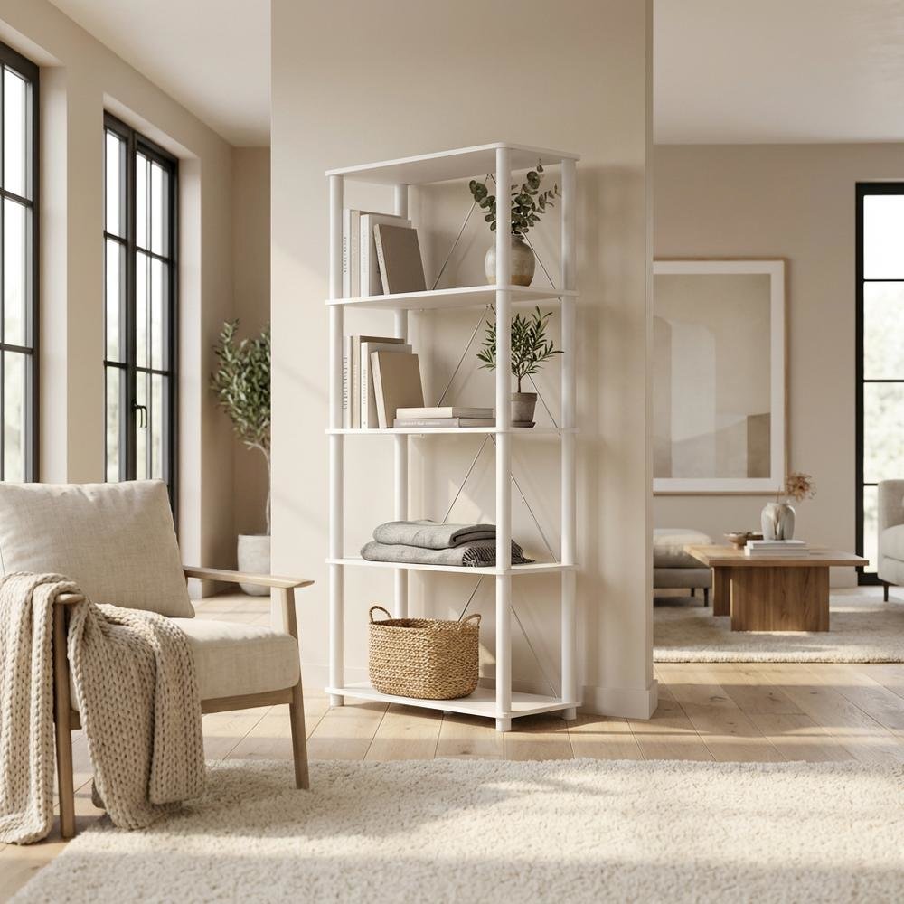 Wooden 5-Tier Bookcase with Open Shelves for Living Room and Office