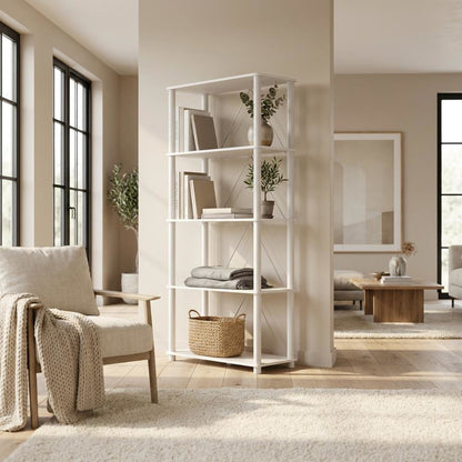 Wooden 5-Tier Bookcase with Open Shelves for Living Room and Office