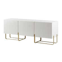 White Modern Wood TV Stand with 3 Cabinets for Living Room Storage