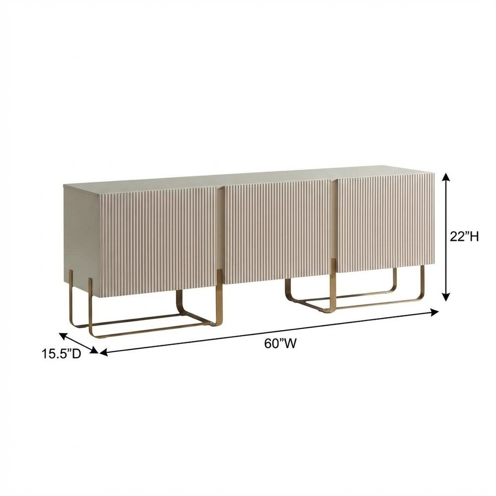 Beige Modern Wood TV Stand with 3 Cabinets for Living Room Storage