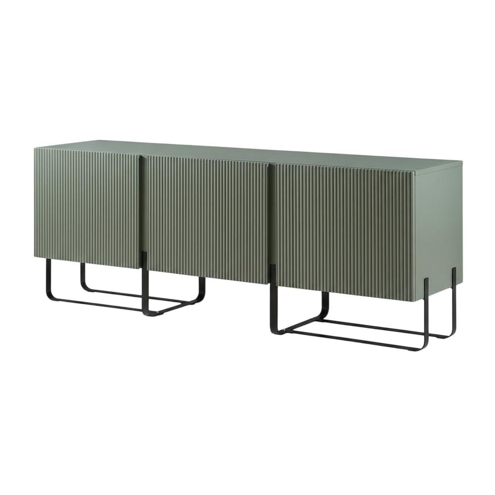 Modern wood TV stand with 3 cabinets for living rooms