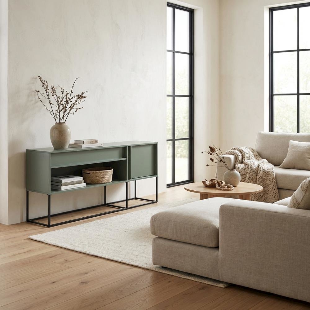 TV Stand with LED Light Features and Engineered Wood Construction
