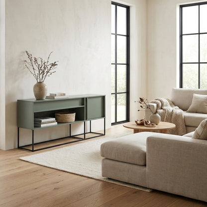 TV Stand with LED Light Features and Engineered Wood Construction