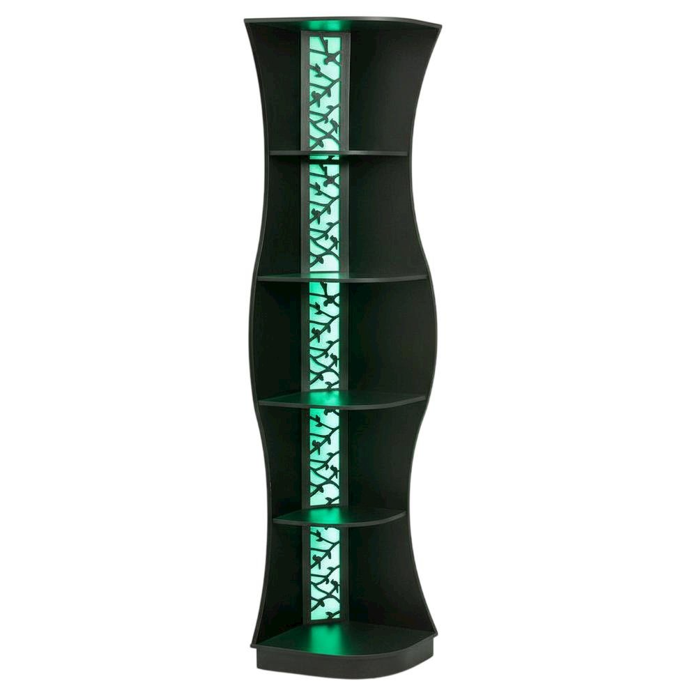 Contemporary 5-Shelf Corner Bookcase with Built-in LED Light