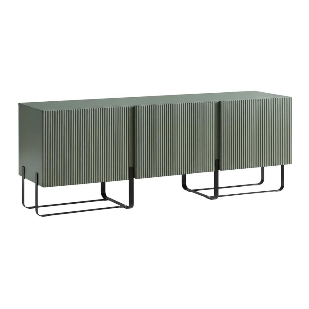 Modern wood TV stand with 3 cabinets for living rooms