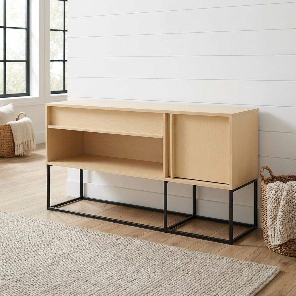 Orange TV Stand with LED Lights and Engineered Wood Construction