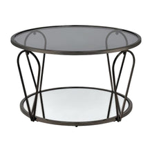 Gray Metal 1-Shelf Coffee Table with Tempered Glass and Mirror Accents
