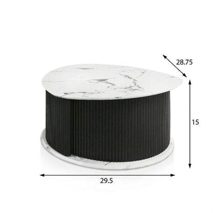 Black Triangle Coffee Table with Fluted Pedestal Base MDF and Iron Frame