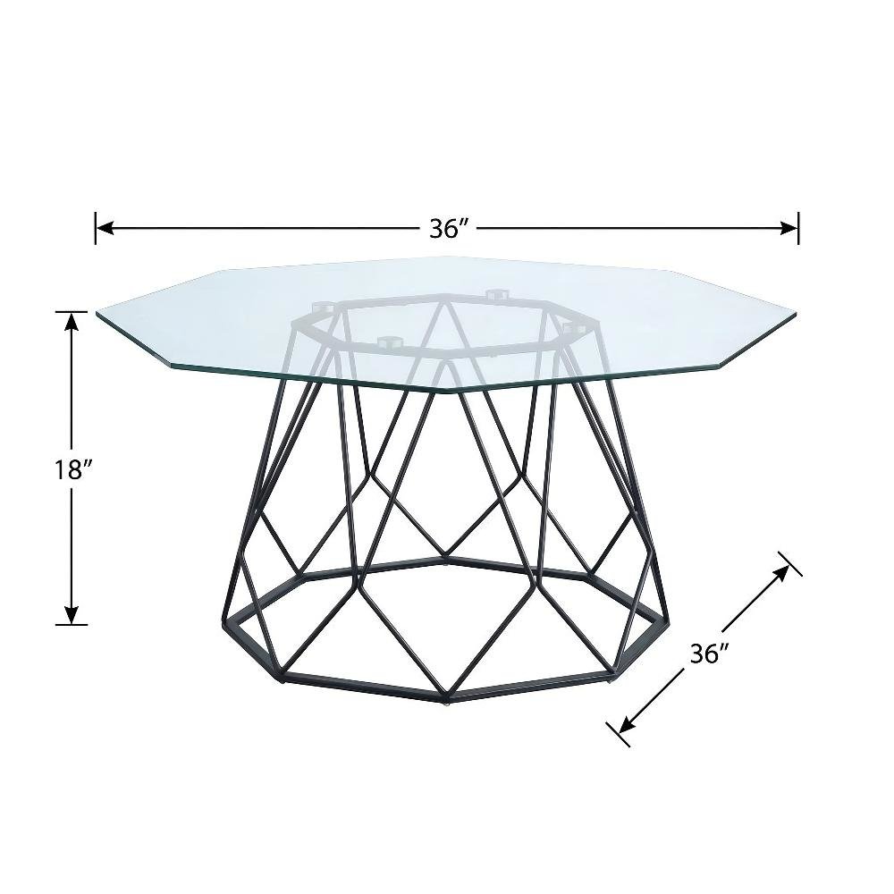 Black Steel Coffee Table with Tempered Glass Top and Modern Style