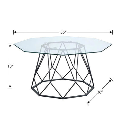 Black Steel Coffee Table with Tempered Glass Top and Modern Style