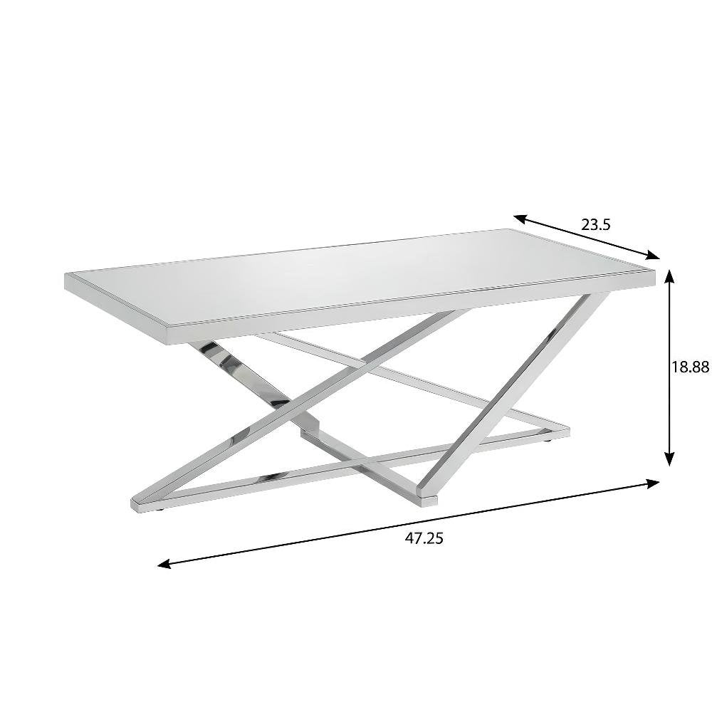 Silver Metal Coffee Table with Mirror Top and Sturdy Steel Frame for Living Room