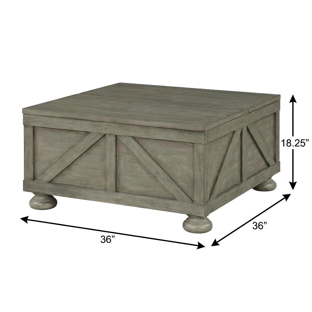 Gray Wood Hidden Storage Coffee Table with Pine Veneer and MDF Surface