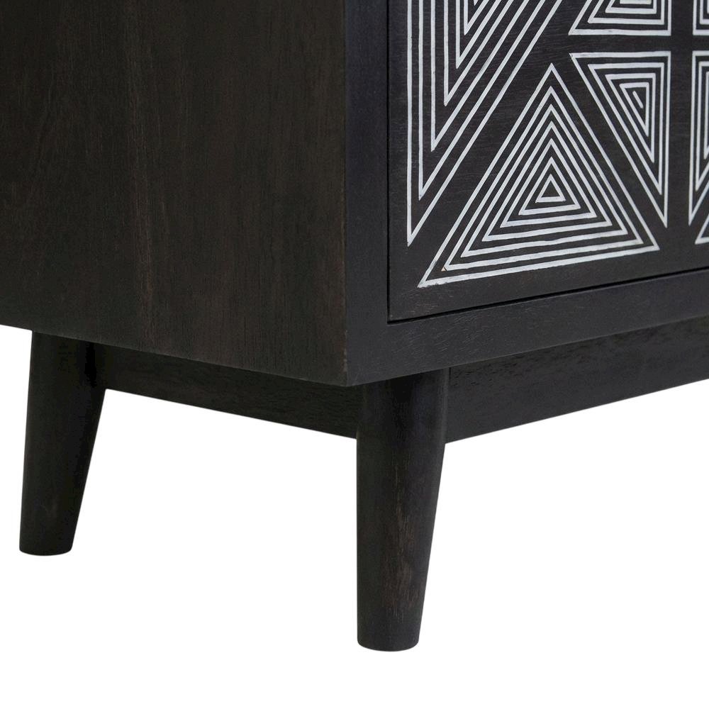 Black Art Deco TV Stand with 2 Doors and Engineered Wood Construction