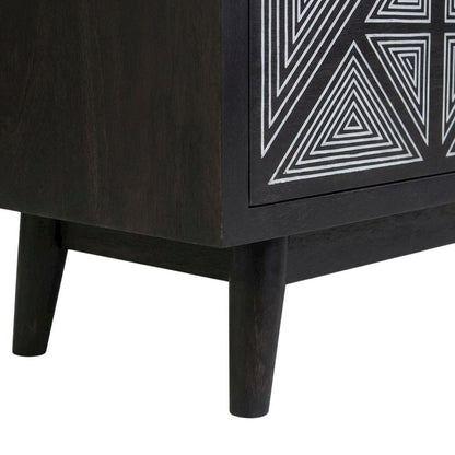 Black Art Deco TV Stand with 2 Doors and Engineered Wood Construction