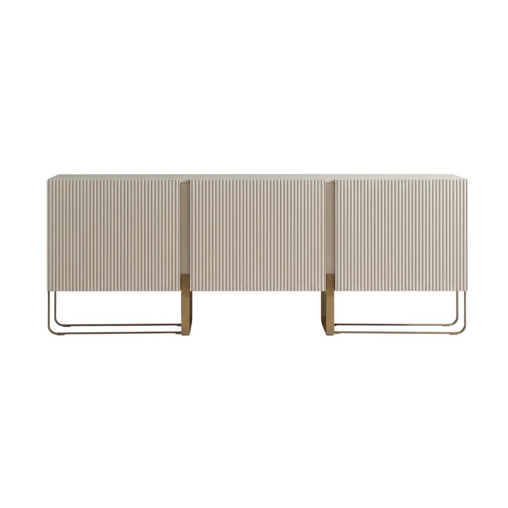 Beige Modern Wood TV Stand with 3 Cabinets for Living Room Storage