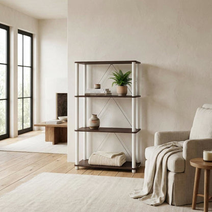 Wood 4-Tier Bookcase with Open Shelving for Stylish Storage
