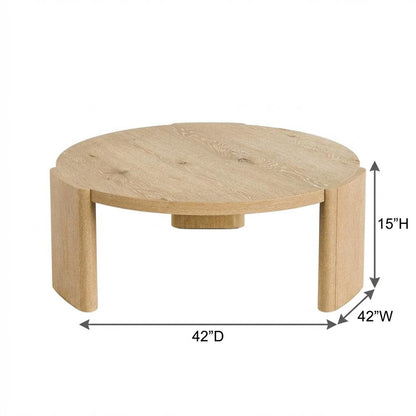 Round Oak Coffee Table with Plinth Base for Living Room Decor