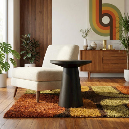 Round Solid Wood End Table with Pedestal Base for Living Room