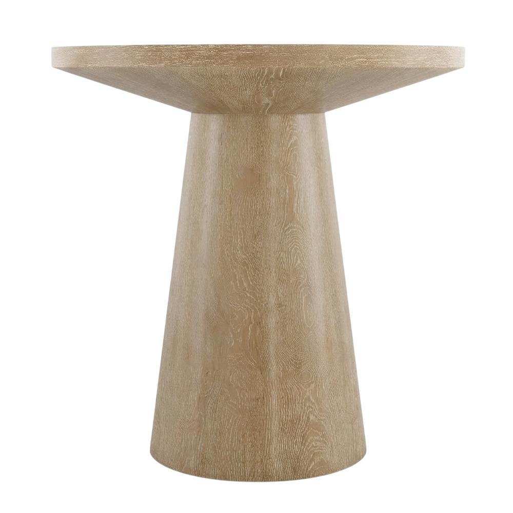 Round Solid Wood End Table with Pedestal Base for Living Room Decor