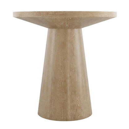 Round Solid Wood End Table with Pedestal Base for Living Room Decor