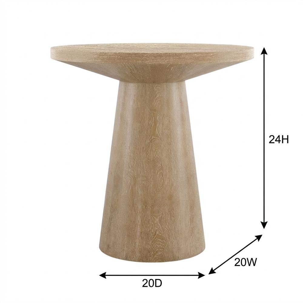 Round Solid Wood End Table with Pedestal Base for Living Room Decor