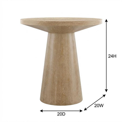 Round Solid Wood End Table with Pedestal Base for Living Room Decor