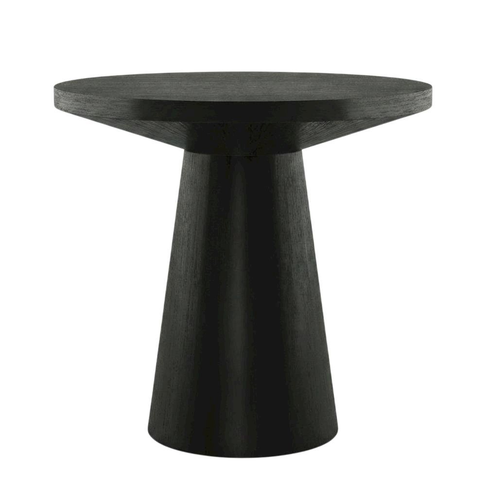 Round Solid Wood End Table with Pedestal Base for Living Room