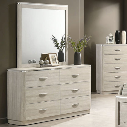 Ventur 6-Drawer Dresser With Mirror in Dusty Gray