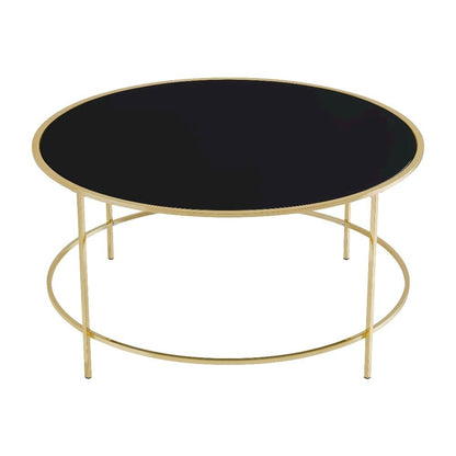 Gold Round Coffee Table with Glass Top Steel Frame Single Piece Modern Design