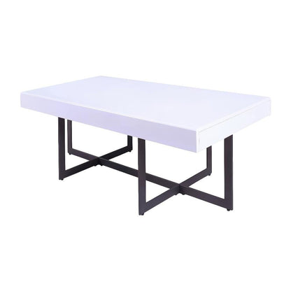 White Metal 2-Drawer Coffee Table with MDF Top and Steel Frame for Storage