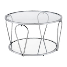 Silver Metal 1-Shelf Coffee Table with Tempered Glass and Mirror Surface