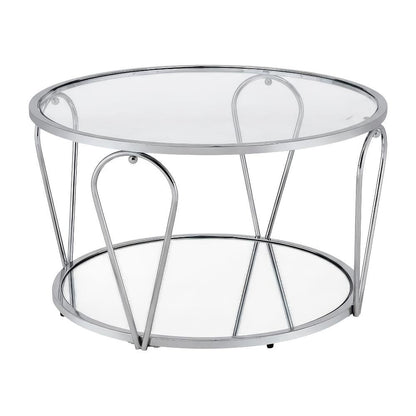 Silver Metal 1-Shelf Coffee Table with Tempered Glass and Mirror Surface