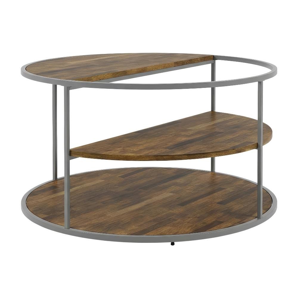 Gray Round Coffee Table with Steel Frame and Engineered Wood Top for Living Room