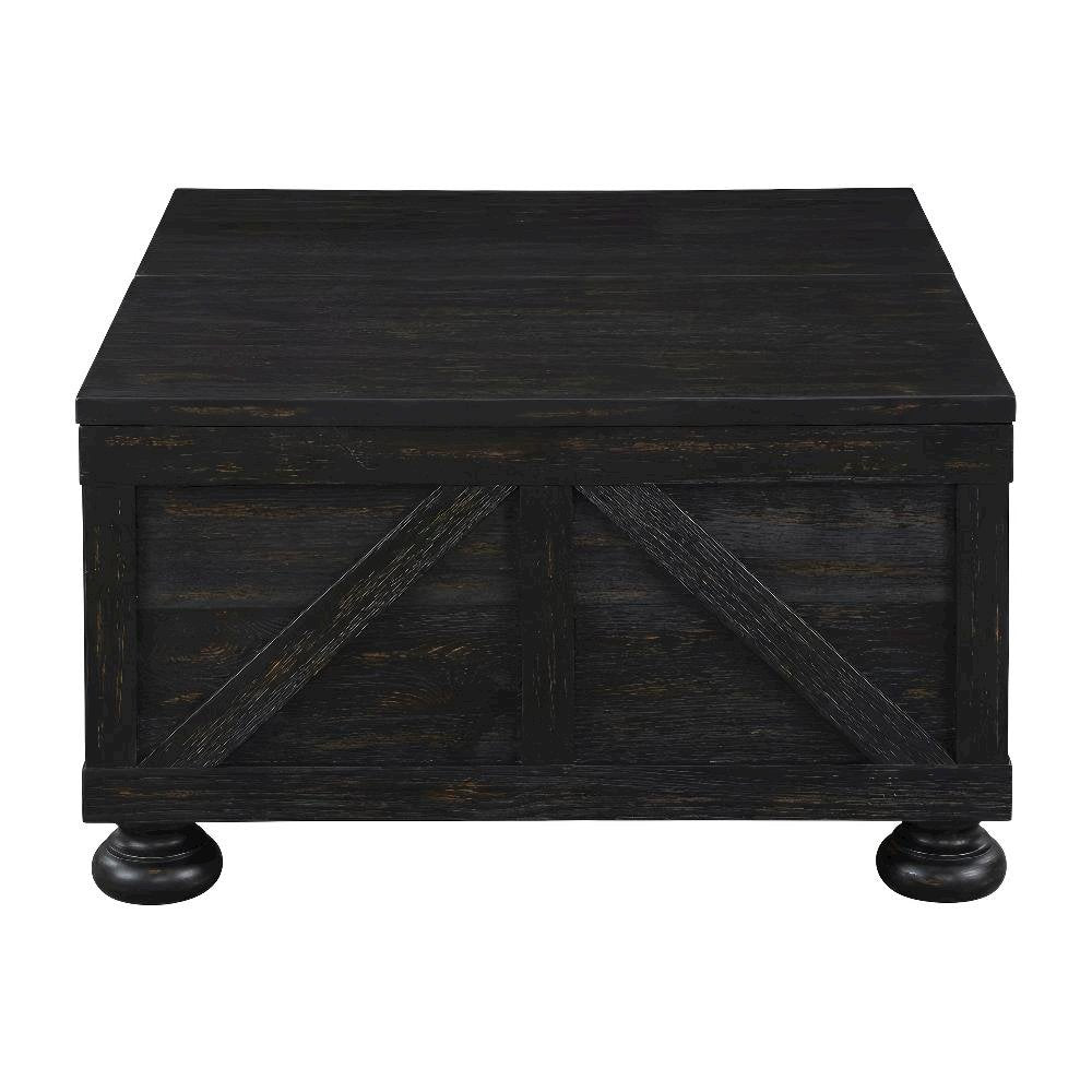 Black Wood Hidden Storage Coffee Table with Pine Veneer and MDF