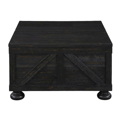 Black Wood Hidden Storage Coffee Table with Pine Veneer and MDF