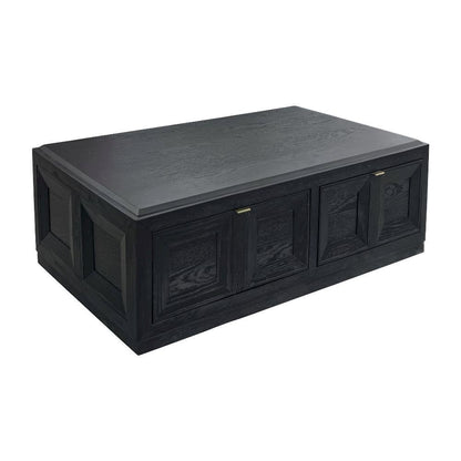 Black Rubberwood Coffee Table with Casters and White Oak Veneer Surface