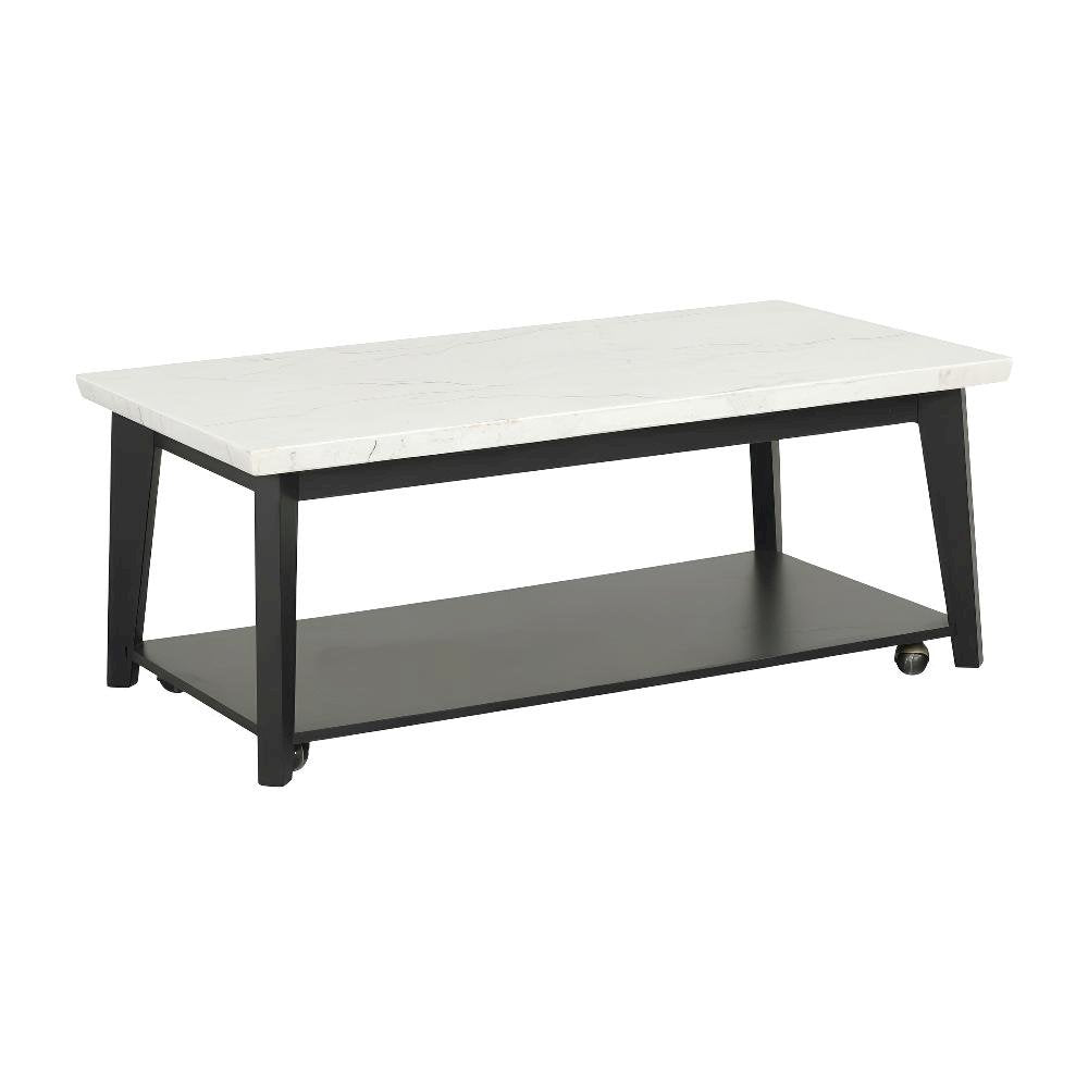 White Marble and Wood Coffee Table with Rectangle Top and Durable Build