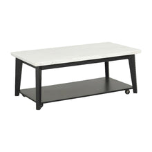 White Marble and Wood Coffee Table with Rectangle Top and Durable Build