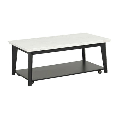 White Marble and Wood Coffee Table with Rectangle Top and Durable Build