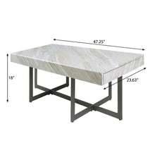 Gray Metal 2-Drawer Coffee Table with Faux Marble Top and MDF Storage