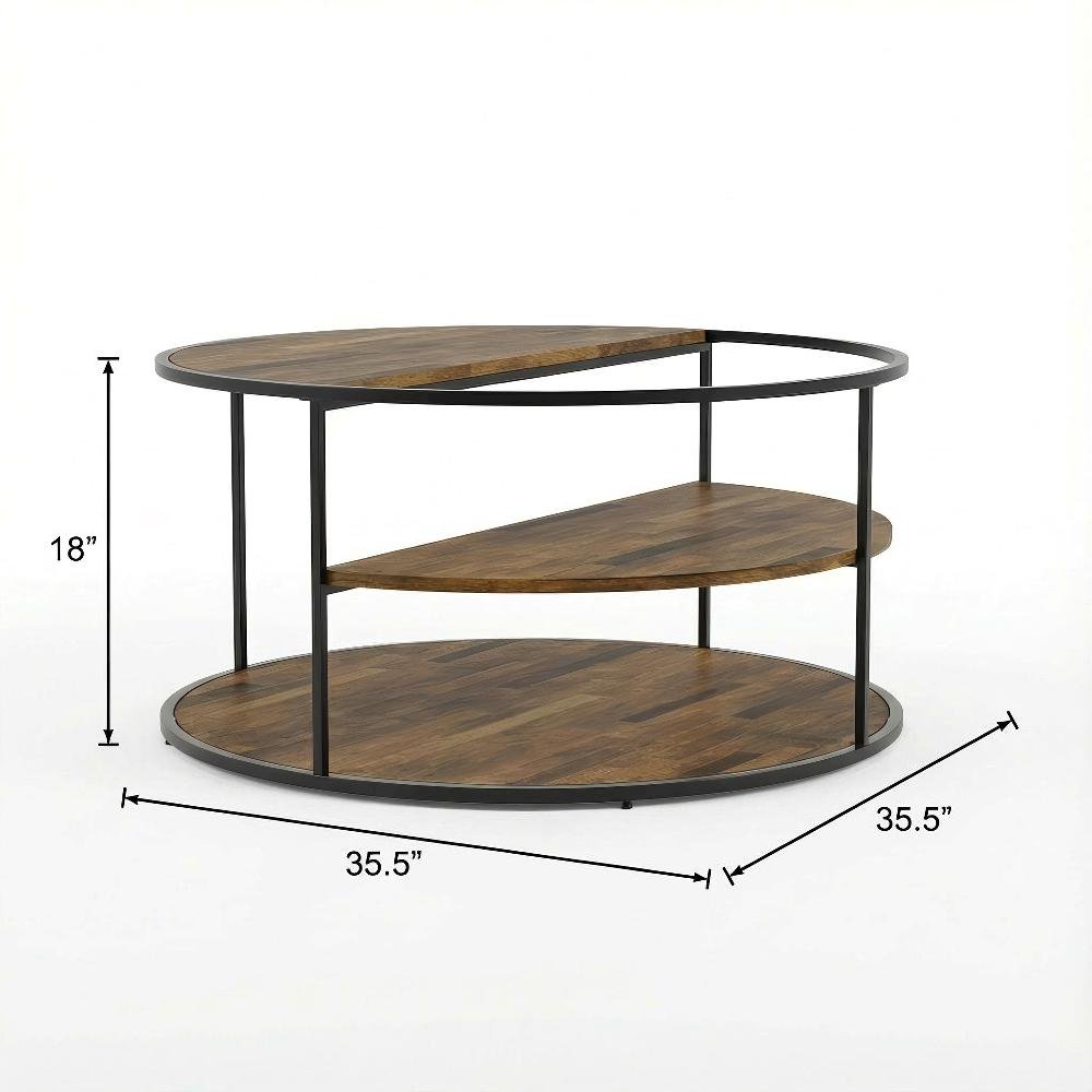 Black Round Coffee Table with Steel Frame and Paper Veneer Top