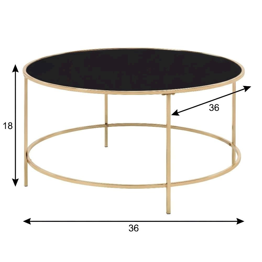 Gold Round Coffee Table with Steel Frame, Tempered Glass Top for Modern Living