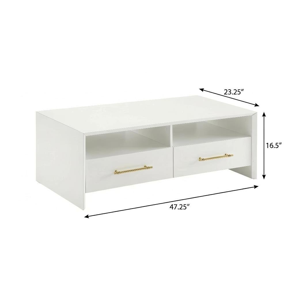 White Coffee Table with 2 Drawers and 2 Shelves MDF Particle Board