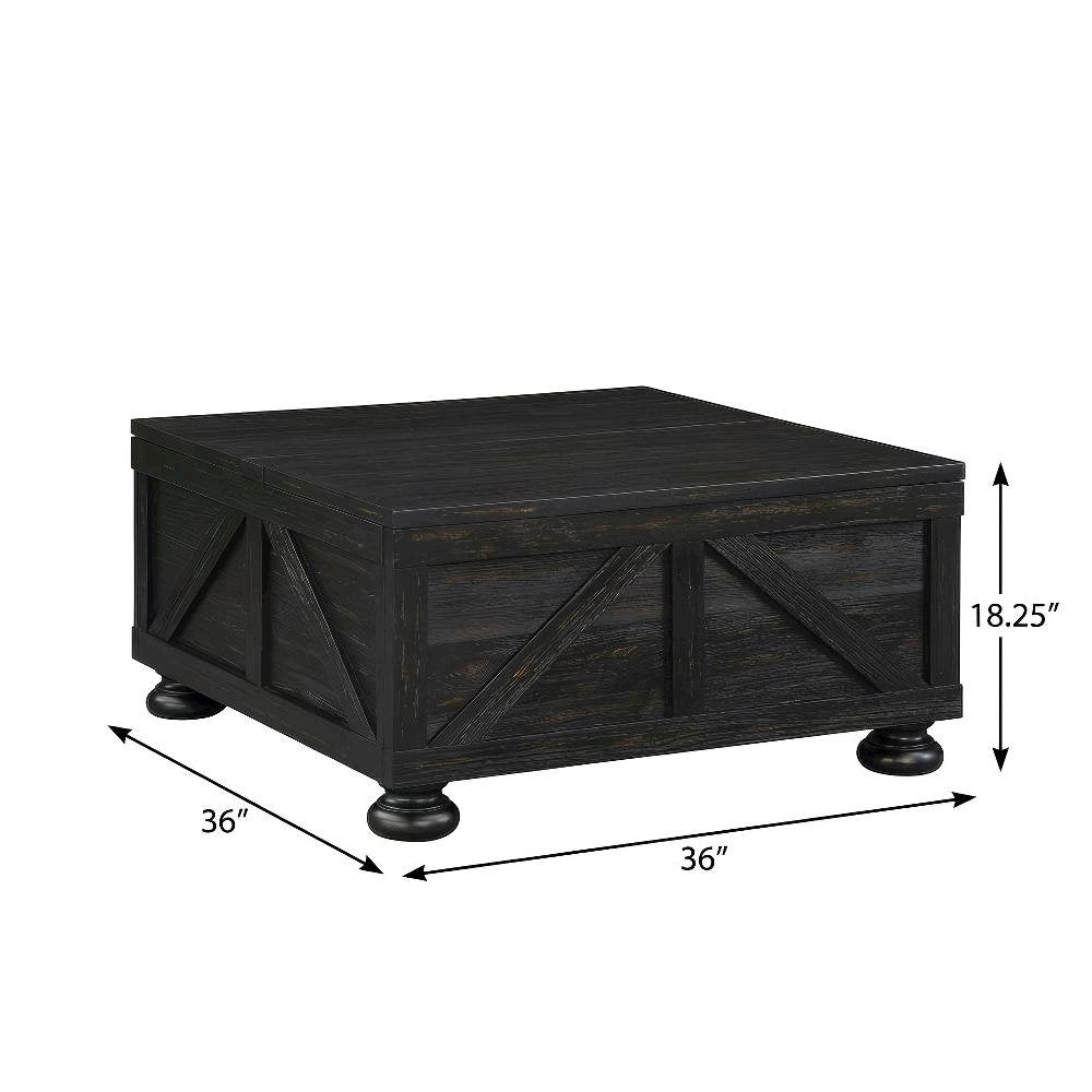 Black Wood Hidden Storage Coffee Table with Pine Veneer and MDF