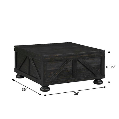 Black Wood Hidden Storage Coffee Table with Pine Veneer and MDF