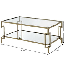 Gold Metal Coffee Table, Tempered Glass Shelf and Mirror Accents for Living Room