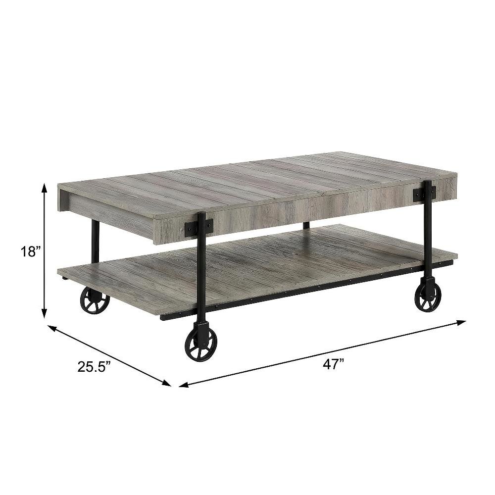 Brown 2-Piece Coffee Table Set with Wheels Steel and Engineered Wood Surface